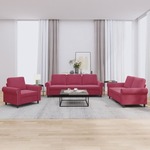3-dijelni set sofa s jastucima crvena boja vina baršunasti