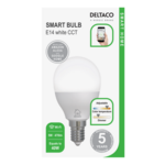 DELTACO SMART HOME LED arulja, E14, WiFI 2.4GHz, 5W, 470lm, dimmable, 2700K-6500K, 220-240V,BIJELA