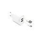 Fiksni mrežni punjač, USB-C konektor + 2x USB-A, USB-C kabel -&gt; USB-C dužina 1 m, 15 W, bijeli
