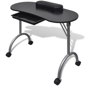 VidaXL Crni sklopivi stol za manikuru s kotačićima