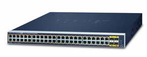 PLANET GS-4210-48P4S mrežni prekidač Upravljano L2/L4 Gigabit Ethernet (10/100/1000) Podrška za napajanje putem Etherneta (PoE) 1U Plavo