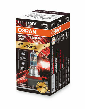 Osram Night Breaker 200 12V - do 200% više svjetla - do 20% bjelije (3550-3900K)Osram Night Breaker 200 12V - up to 200% more light - up to 20% - H11-NB200-1