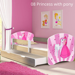 Dječji krevet ACMA s motivom, bočna sonoma + ladica 180x80 08 Princess with Pony
