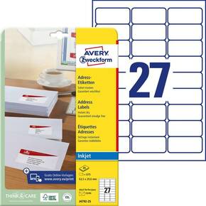Avery-Zweckform J4792-25 etikete 63.5 x 29.6 mm papir bijela 675 St. trajno naljepnice za adrese