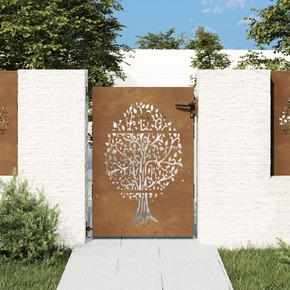 VidaXL Vrtna vrata 85 x 125 cm od čelika COR-TEN s uzorkom stabla