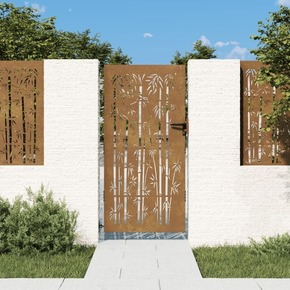 Vrtna vrata 85 x 175 cm od čelika COR-TEN s uzorkom bambusa