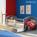 Dječji krevet ACMA s motivom, bočna sonoma + ladica 140x70 05 Red Car