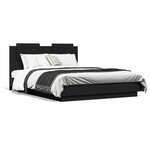 vidaXL Okvir kreveta s uzglavljem i LED svjetlima crni 135 x 190 cm