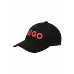 Pamučna kapa sa šiltom HUGO boja: crna, s aplikacijom - crna. Kapa s šiltom u stilu baseball iz kolekcije HUGO. Model izrađen od materijala s aplikacijom.