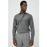 Vunena košulja BOSS za muškarce, boja: siva, slim, s klasičnim ovratnikom - siva. Košulja iz kolekcije BOSS. Model izrađen od tanke, elastične tkanine. Ima klasični, učvršćeni ovratnik.