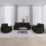 3-dijelni set sofa s jastucima crni od tkanine