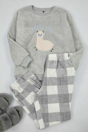 Trendyol Curve Gray Wellsoft Llama Patterned Knitted Pajama Set siva