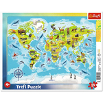Karta svijeta sa životinjama puzzle sa okvirom 25kom - Trefl