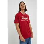 Pamučna majica Wrangler boja: crvena, s tiskom - crvena. Lagana majica kratkih rukava iz kolekcije Wrangler. Model izrađen od tanke, elastične pletenine.