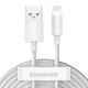 Baseus Simple Wisdom Data Cable Kit USB to Lightning 2.4A (2PCS/Set）1.5m White (paket od 5 komada)
