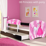 Dječji krevet ACMA s motivom, bočna wenge + ladica 140x70 08 Princess with Pony