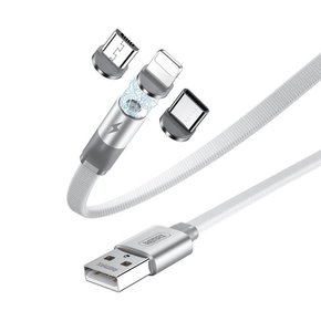REMAX magnetski USB kabel + komplet utikača Lightning / USB tip C / mikro USB 2.1A 1m bijeli