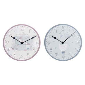 Wall Clock DKD Home Decor Blue Pink Wood Metal Plastic MDF Wood Children's Bird 24 x 3 x 24 cm (2 Units)