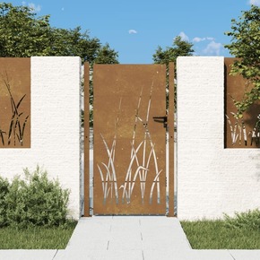 Vrtna vrata 105 x 180 cm od čelika COR-TEN s uzorkom trave