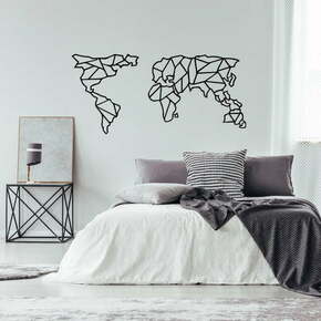 Crna metalna zidna dekoracija Geometric World Map