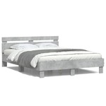 Okvir za krevet s uzglavljem i LED siva boja betona 150x200 cm