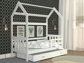 Drveni dječji krevet Domek 2 - bijeli - 160x80 cm