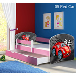 Dječji krevet ACMA s motivom, bočna roza + ladica 140x70 05 Red Car