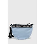 Torba Tommy Jeans - plava. Mala torba iz kolekcije Tommy Jeans. na kopčanje model izrađen od tekstilnog materijala.