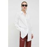 Pamučna košulja Karl Lagerfeld za žene, boja: bijela, relaxed, s klasičnim ovratnikom - bijela. Košulja iz kolekcije Karl Lagerfeld. Model izrađen od glatke tkanine. Lagan i udoban model idealan za svakodnevno nošenje.