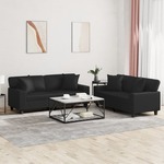2-dijelni set sofa s jastucima crni od umjetne kože