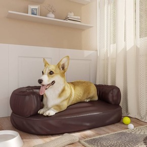 VidaXL Ergonomski pjenasti krevet za pse smeđi 60 x 42 cm umjetna koža
