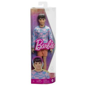 Barbie Fashionista muška lutka u plavo-rozoj majici s uzorkom srca - Mattel