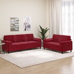 2-dijelni set sofa s jastucima crvena boja vina baršunasti
