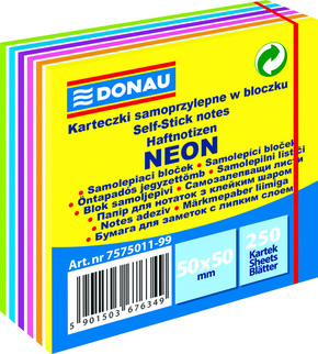 Blok samoljepljivi 50x50mm 250 listova Donau mix neon-pastel