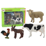 Set of Figurines Rural Animals Farm 4 Pieces Cow Rooster Donkey Sheep