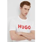 Pamučna majica HUGO boja: bijela, s tiskom - bijela. Široka majica kratkih rukava iz kolekcije HUGO. Model izrađen od tanke, elastične pletenine.