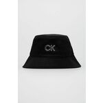 Kapa Calvin Klein boja: crna - crna. Šešir iz kolekcije Calvin Klein. Model s uskim obodom, izrađen od materijala s aplikacijom.