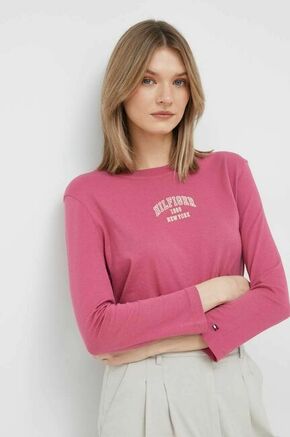 Pamučna majica dugih rukava Tommy Hilfiger boja: ružičasta - roza. Majica dugih rukava iz kolekcije Tommy Hilfiger. Model izrađen od tanke