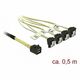 Kabel mini SAS HD (SFF-8643) to 4x SATA angled, 0.5m, Delock, 85684