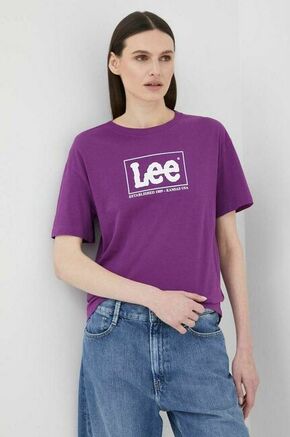 Pamučna majica Lee boja: ljubičasta - ljubičasta. Široka majica kratkih rukava iz kolekcije Lee. Model izrađen od tanke