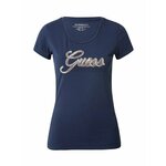 Majica kratkih rukava Guess za žene, boja: tamno plava - mornarsko plava. Majica kratkih rukava iz kolekcije Guess izrađena od tankog, elastičnog pletiva. Model izrađen od iznimno ugodnog materijala s visokim udjelom pamuka.