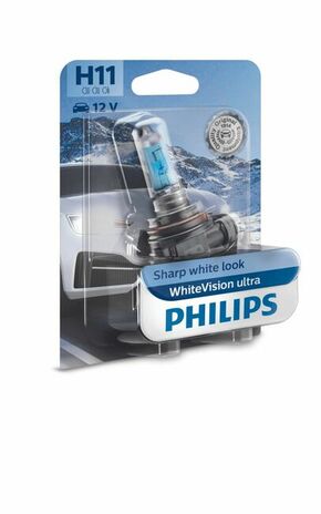 Philips WhiteVision Ultra (12V) - do 60% više svjetla - do 35% bjelije (4200K)Philips WhiteVision Ultra (12V) - up to 60% more light - up to 35% - H11-WVUL-1