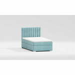 Svijetlo plavi tapecirani krevet s prostorom za odlaganje s podnicom 100x200 cm Bunny – Ropez