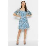 Trendyol Blue A-Line Mini Woven Lined Sleeve Detailed Woven Dress siva