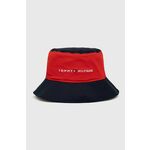 Dječji pamučni šešir Tommy Hilfiger boja: crvena, pamučni - crvena. Šešir iz kolekcije Tommy Hilfiger. Model s uskim obodom, izrađen od glatkog materijala.