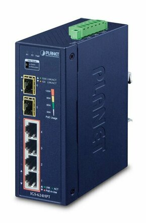 PLANET IGS-624HPT mrežni prekidač Neupravljano Gigabit Ethernet (10/100/1000) Podrška za napajanje putem Etherneta (PoE) Plavo