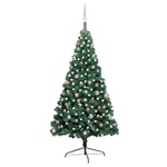 vidaXL Umjetna polovica božićnog drvca s LED i kuglicama zelena 210 cm
