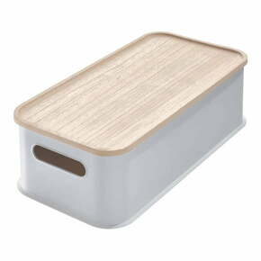 Siva kutija za pohranu s drvenim poklopcem paulovnija iDesign Eco Handled