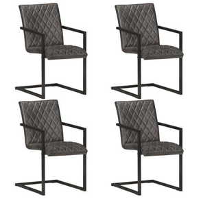 Konzolne blagovaonske stolice od prave kože 4 kom sive
