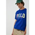 Pamučna majica Polo Ralph Lauren , s aplikacijom - plava. Lagana majica kratkih rukava iz kolekcije Polo Ralph Lauren. Model izrađen od tanke, elastične pletenine.